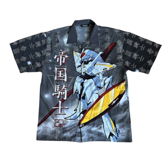 Vintage y2k Musso Gundam Wing Button Up AllOverPrint Mens Large - Picture 1 of 5
